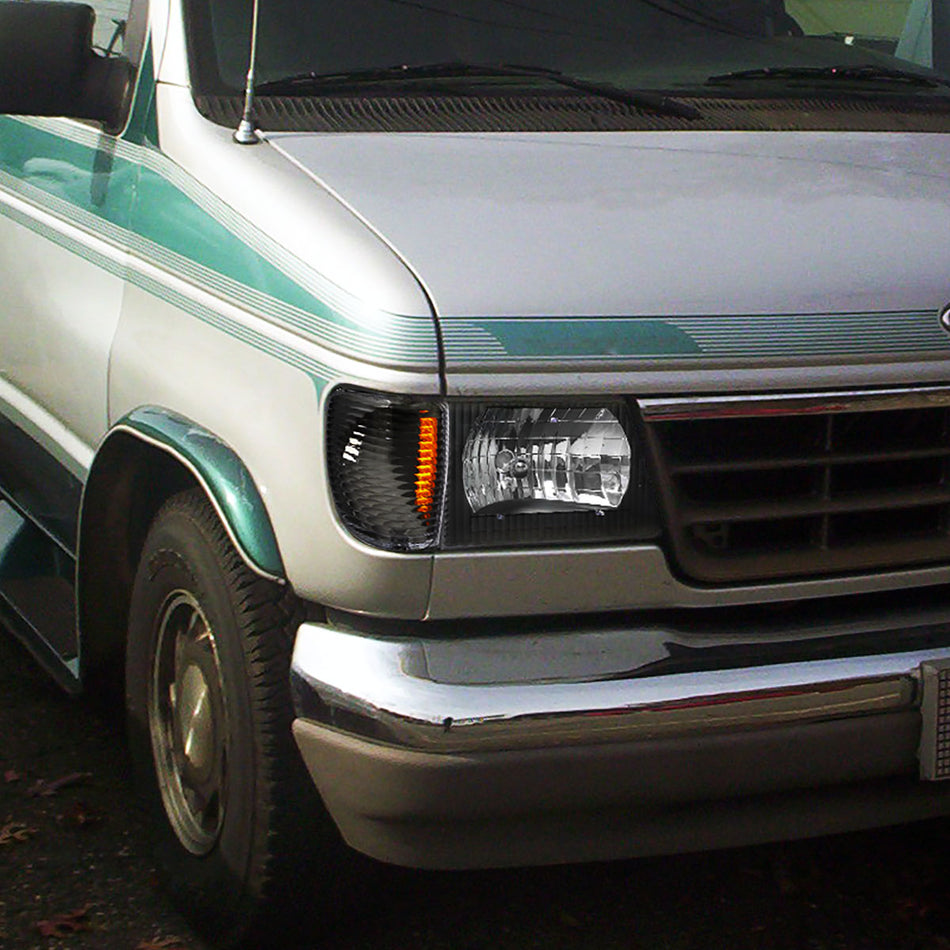1992-2006 Ford Econoline Factory Style Crystal Headlights (Matte Black Housing/Clear Lens)