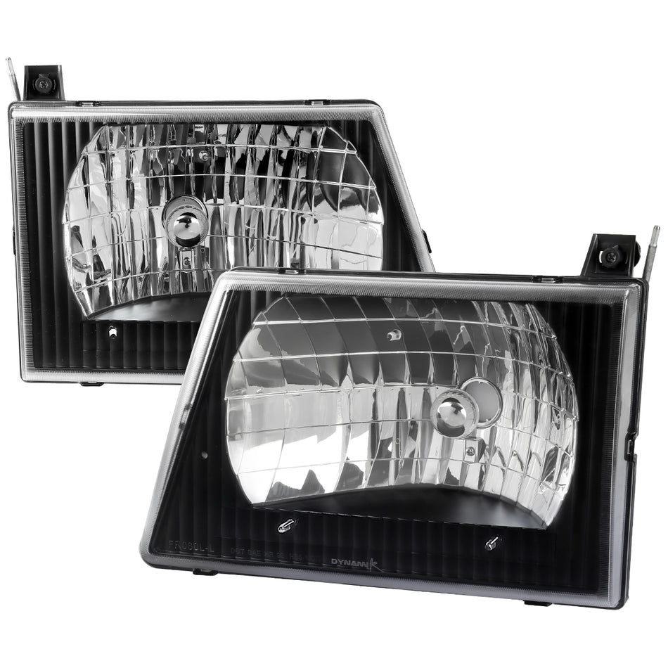 1992-2006 Ford Econoline Factory Style Crystal Headlights (Matte Black Housing/Clear Lens)