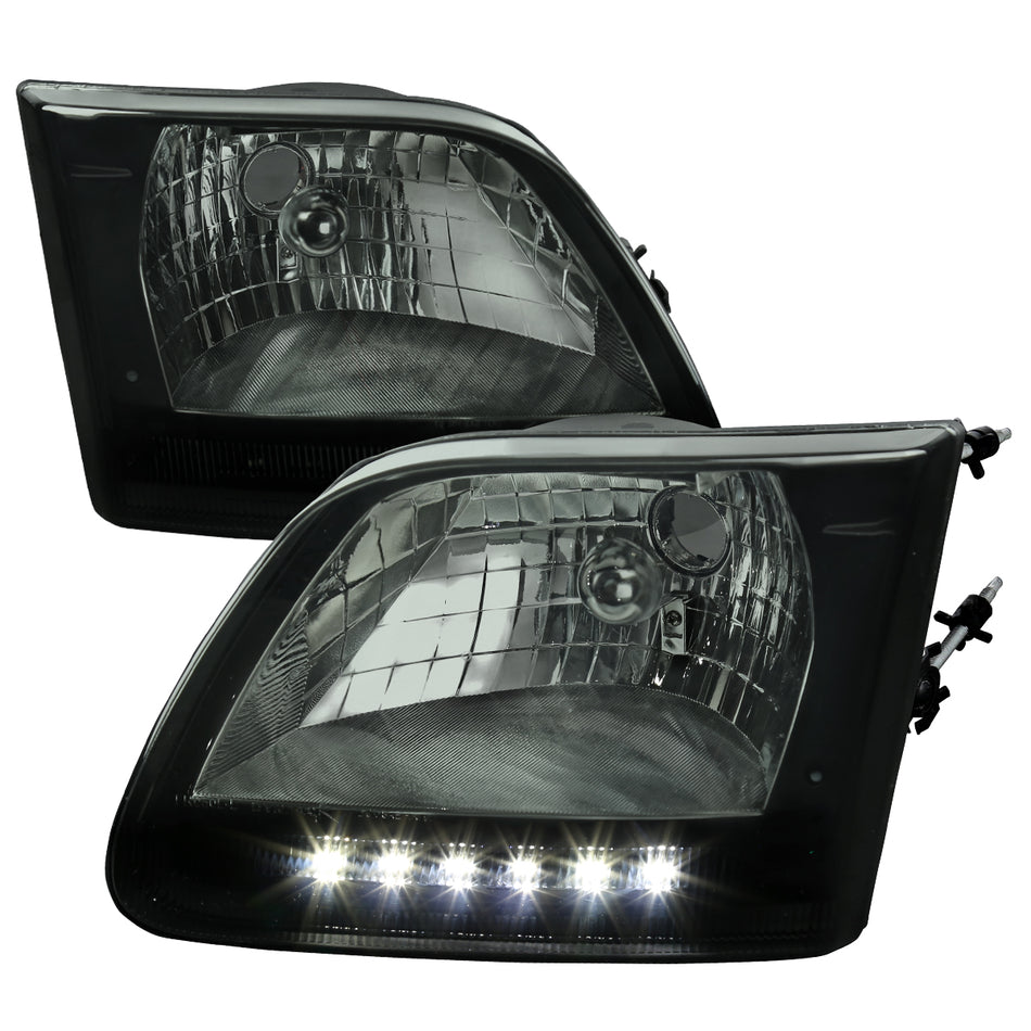 1997-2004 Ford F-150/Expedition Factory Style Headlights w/ SMD LED Light Strip (Chrome Housing/Smoked Lens)