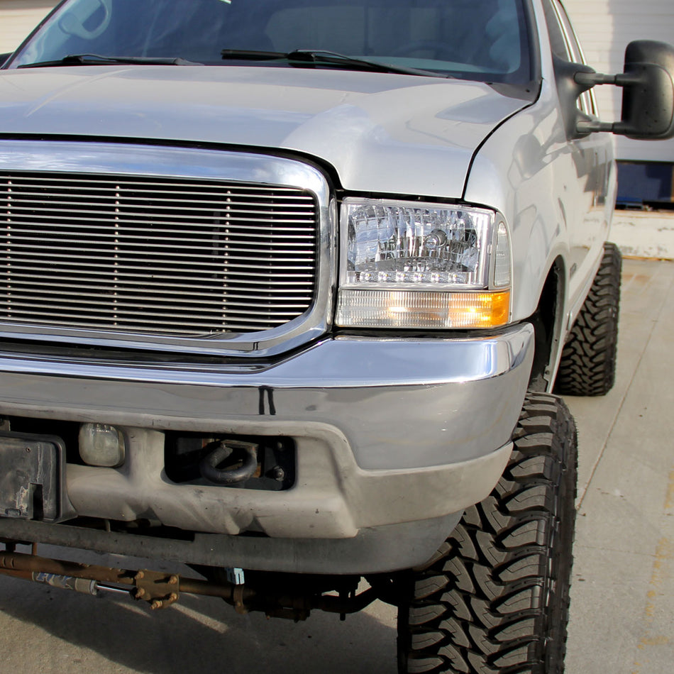 1999-2004 Ford F-250/F-350/F-450/F-550/Excursion Factory Style Headlights w/ SMD LED Light Strip (Chrome Housing/Clear Lens)