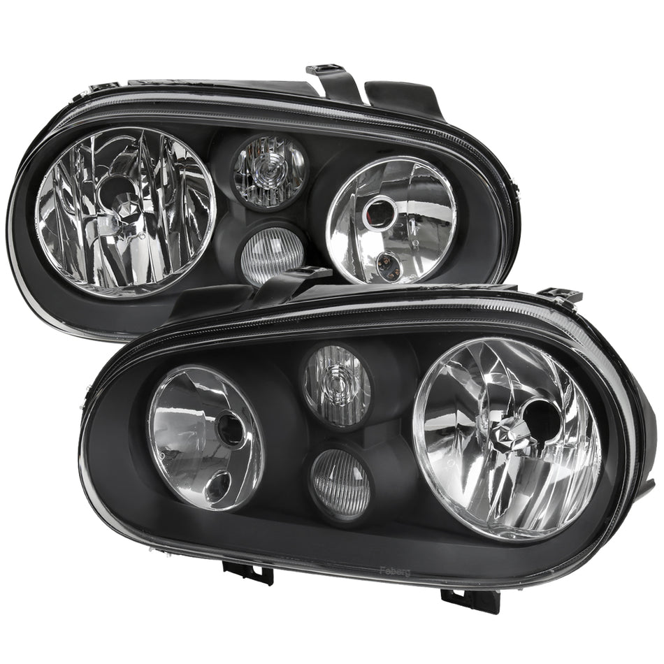 1999-2006 Volkswagen Golf Mk4 GTI/R32 Cabrio V2 Factory Style Headlights  (Matte Black Housing/Clear Lens)