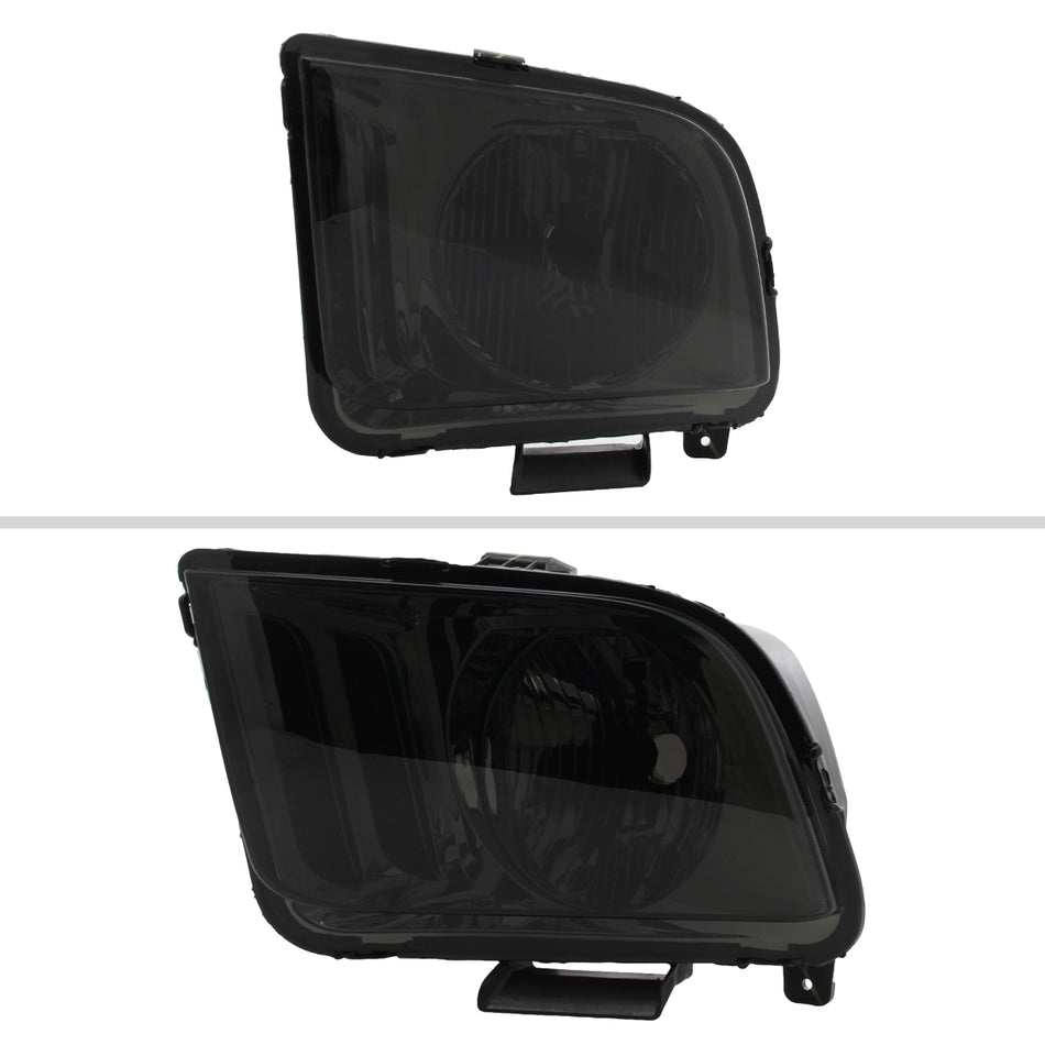 2005-2009 Ford Mustang Factory Style Headlights (Chrome Housing/Smoked Lens)