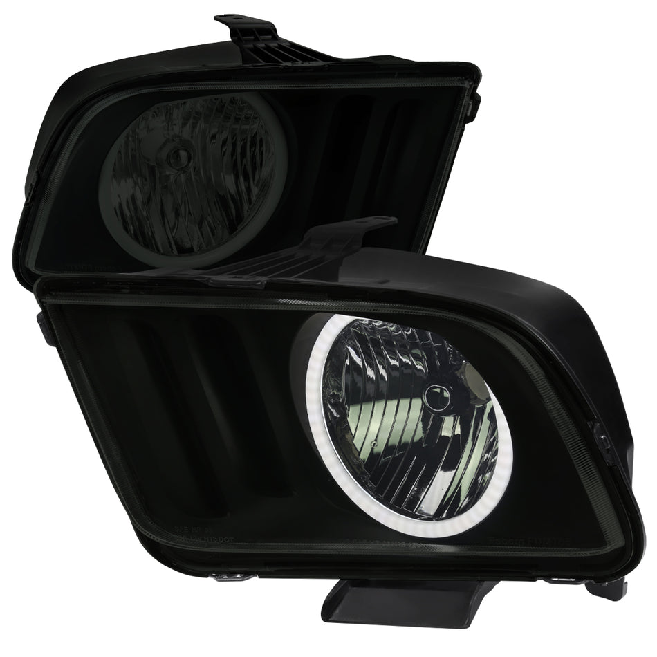 2005-2009 Ford Mustang LED Halo Factory Style Headlights (Matte Black Housing/Smoked Lens)