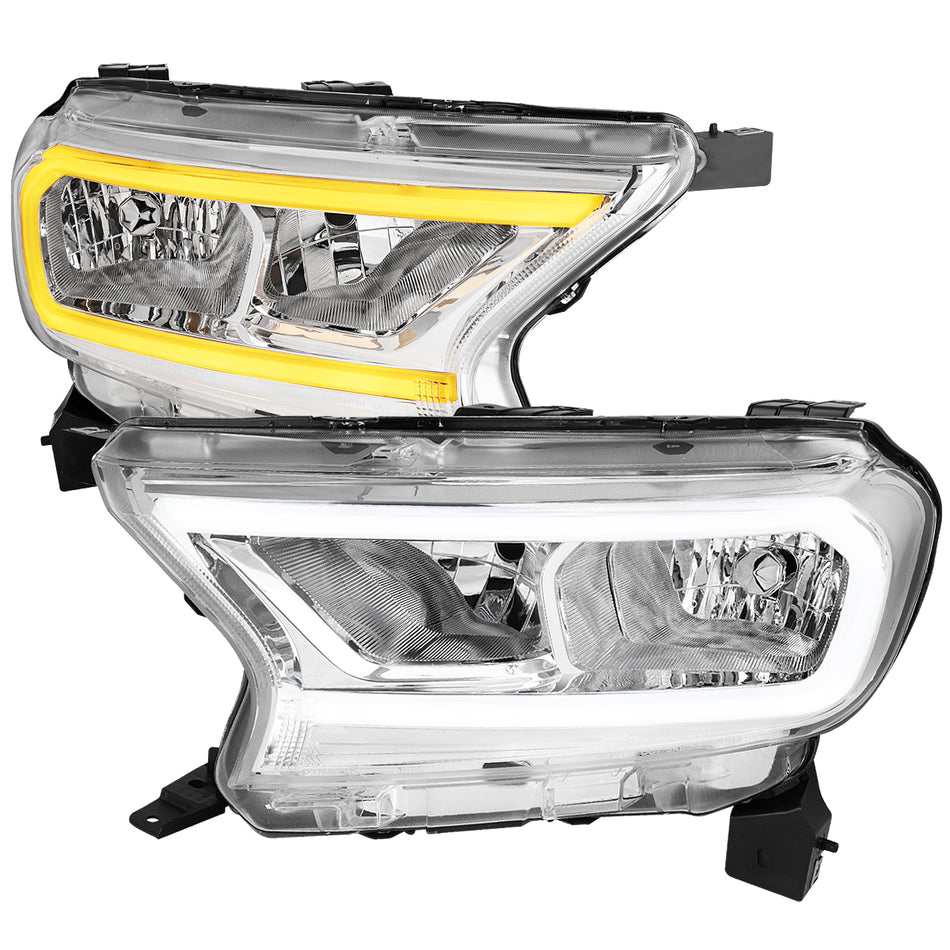 2019-2023 Ford Ranger XL XLT Factory Style Replacement Headlights with LED Bar Turn Signal (Chrome Housing / Clear Lens)