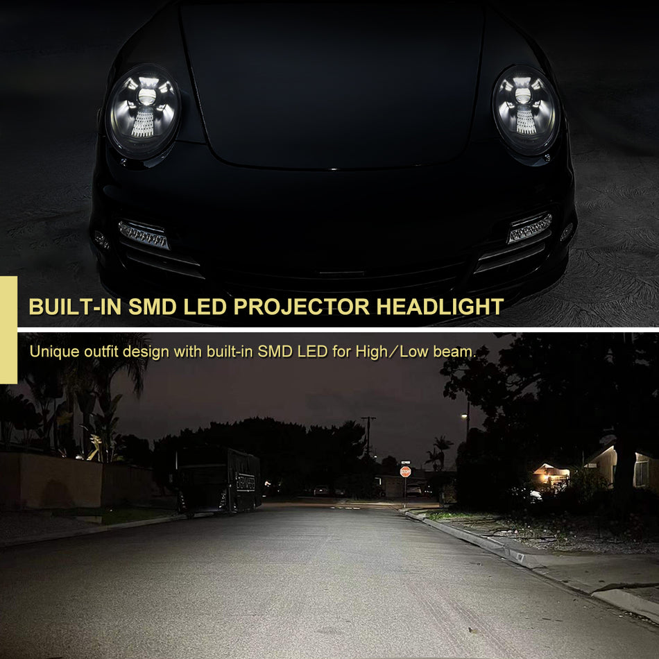 2009-2013 Porsche 911 997.2 LED Projector w/ DRL Headlights (Matte Black Housing / Glossy Black Accents / Clear Lens)