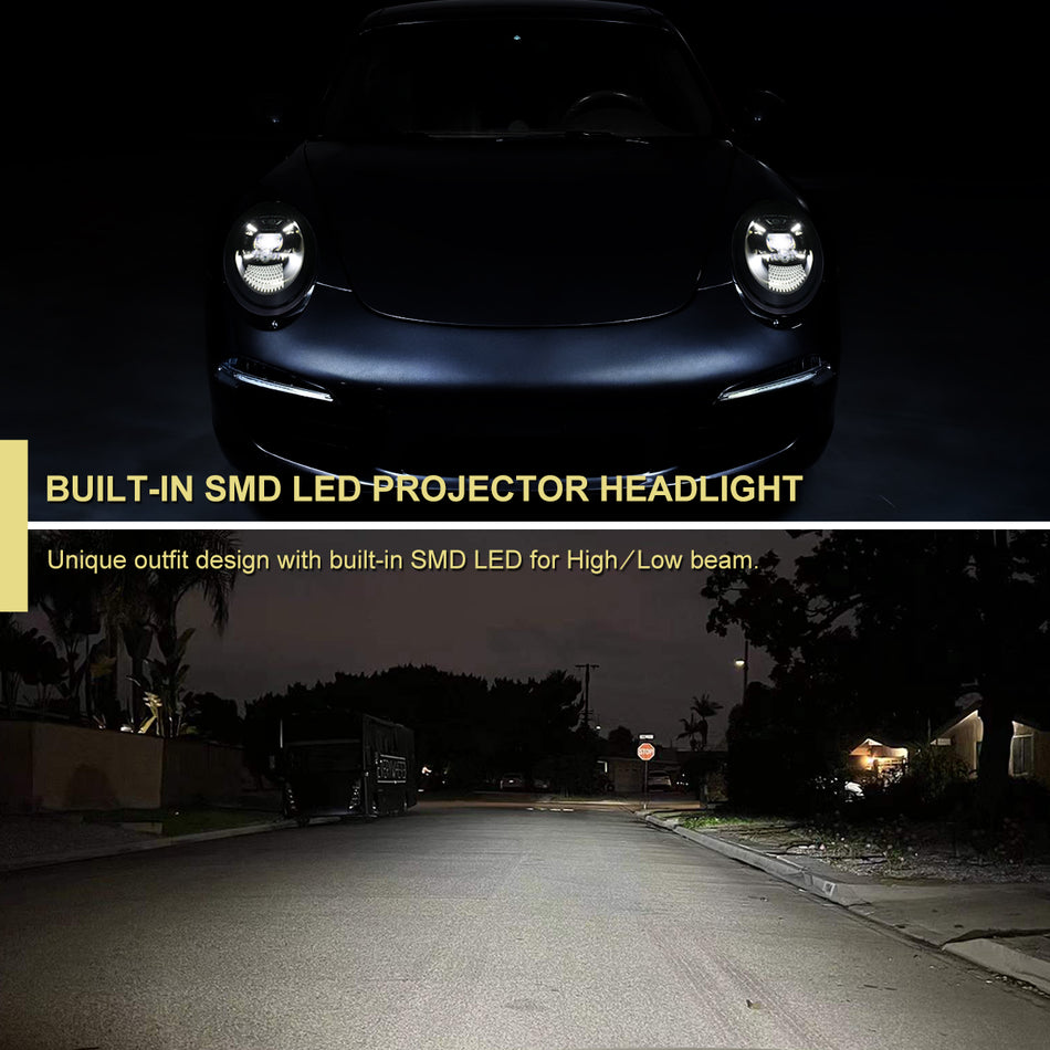 2012-2018 Porsche 911 991 LED Projector w/ DRL Headlights (Matte Black housing / Glossy Black Accents / Clear Lens)