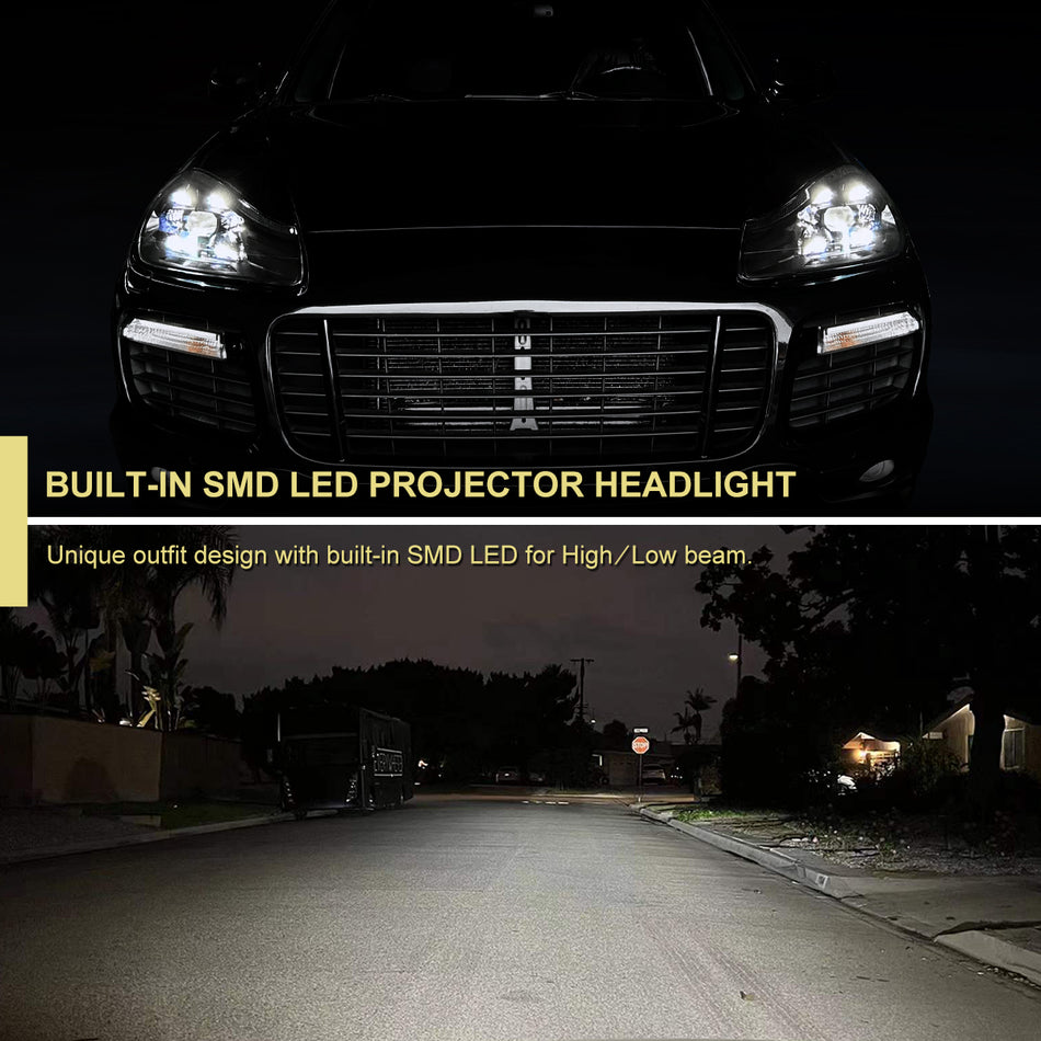 2008-2010 Porsche Cayenne 957 LED Projector w/ DRL Headlights (Matte Black Housing / Glossy Black Accents / Clear Lens)