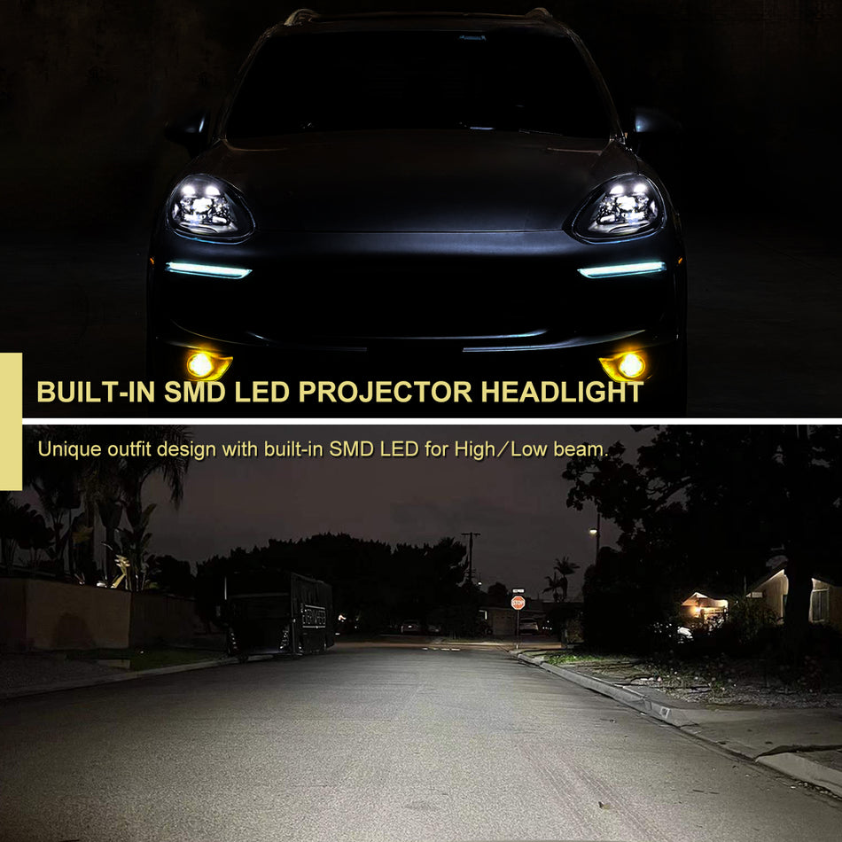 2011-2014 Porsche Cayenne 958.1 Matrix Style LED Porjector w/ LED DRL Headlights (Matte Black Housing / Glossy Black Accents / Clear Lens)