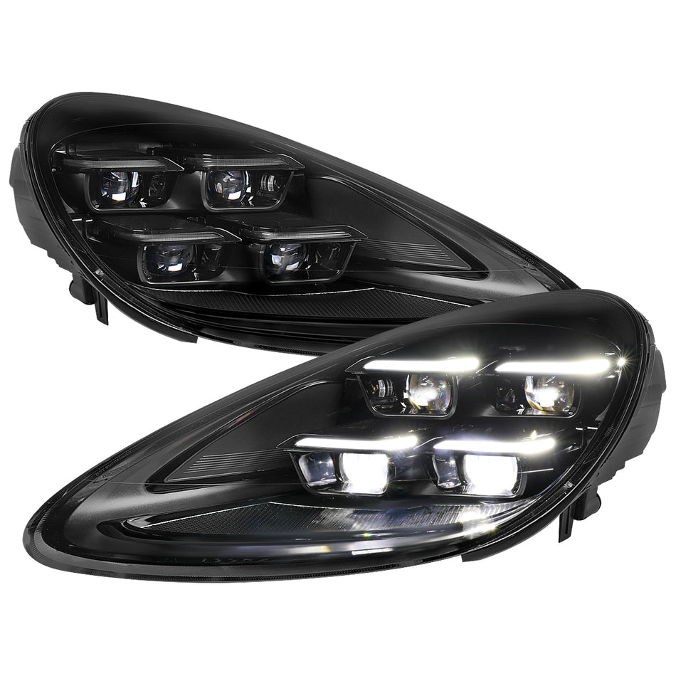 2011-2014 Porsche Cayenne 958.1 LED Projector w/ DRL Headlights (Matte Black Housing / Glossy Black Accents / Clear Lens)