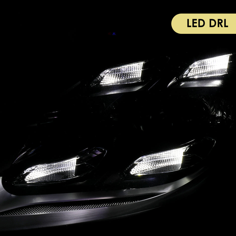 2015-2017 Porsche Cayenne 958.2 LED Projector Headlights w/ DRL for Dynamic Function  (Matte Black Housing / Glossy Black Accents / Clear Lens)
