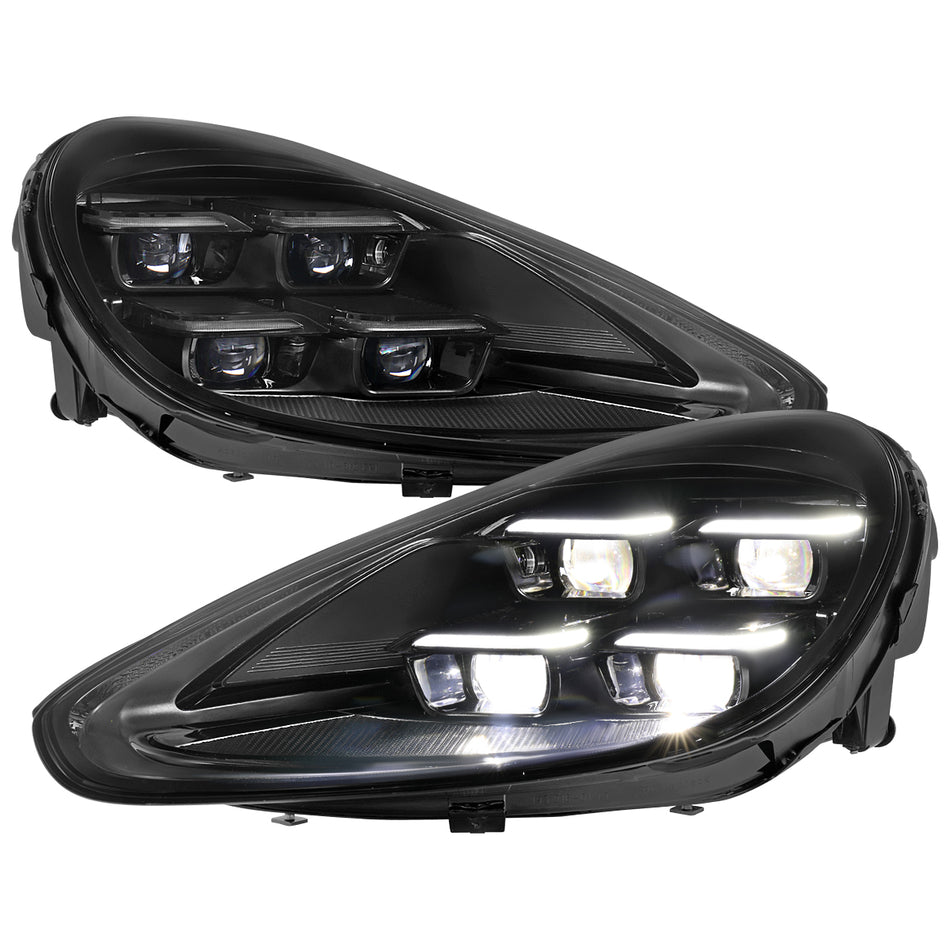 2015-2017 Porsche Cayenne 958.2 Matrix Style LED Projector Headlights w/ DRL for non-Dynamic Function  (Matte Black Housing / Glossy Black Accents / Clear Lens)