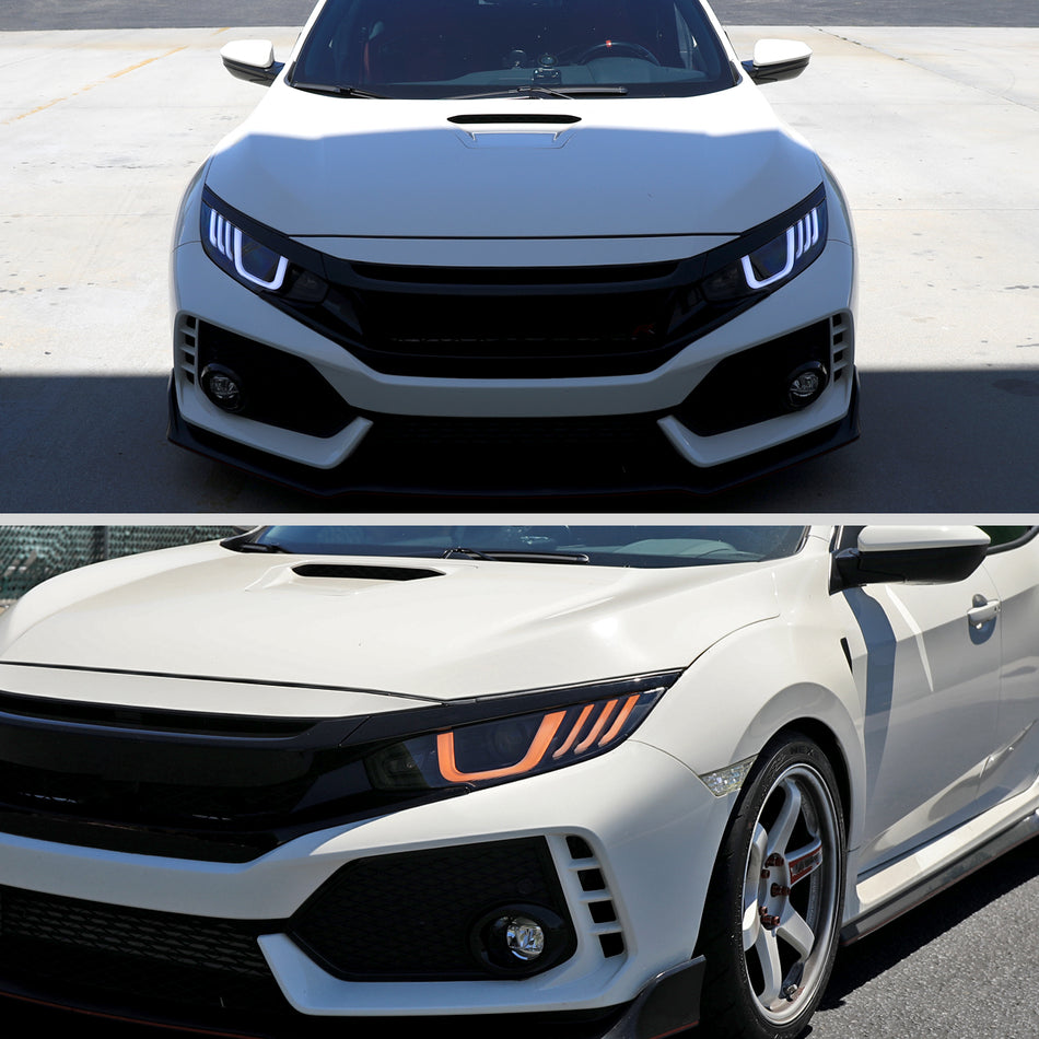 2016-2021 Honda Civic LED Headlights w/ LED Switchback Sequential Turn Signal (Matte Black Housing/Clear Lens)