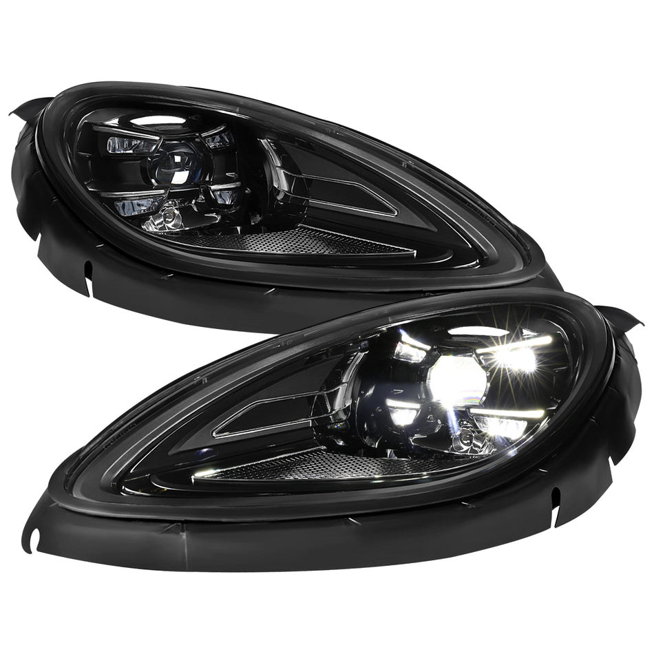 2019-2024 Porsche Macan 95B.2 Matrix Style LED Projector Headlights w/ DRL for non-Dynamic Function  (Matte Black Housing / Glossy Black Accents / Clear Lens)