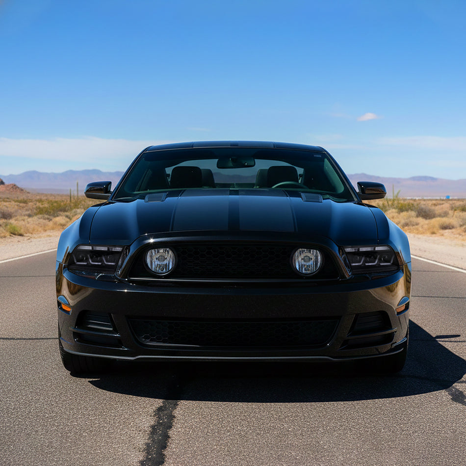 2010-2014 Ford Mustang Full LED Projector Headlights Sequential Turn Signal Switchback DRL  (Matte Black Housing / Clear Lens)
