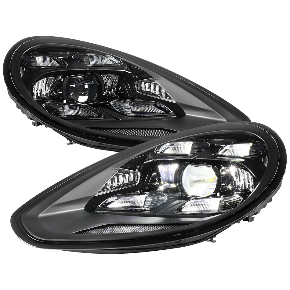 2014-2016 Porsche Panamera 970.2 LED Projector w/ DRL Headlights (Matte Black Housing / Glossy Black Accents / Clear Lens)