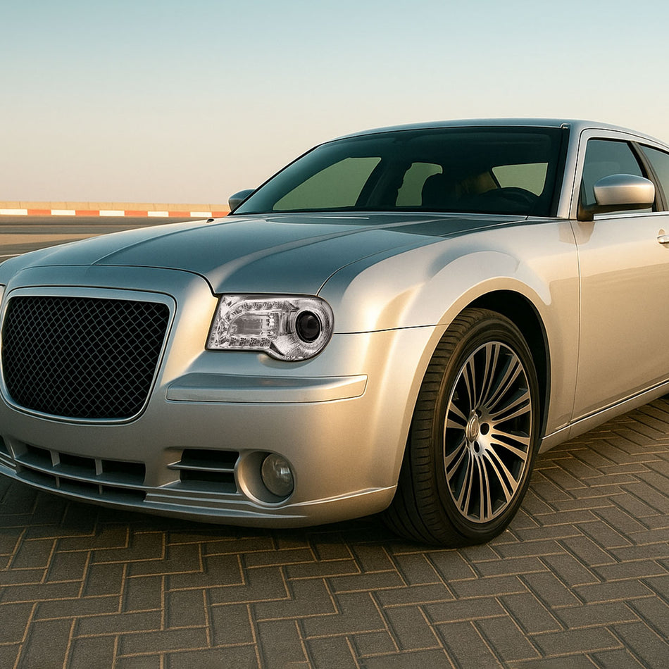 2005-2010 Chrysler 300 Projector Headlights w/ LED Light Strip (Chrome Housing/Clear Lens)