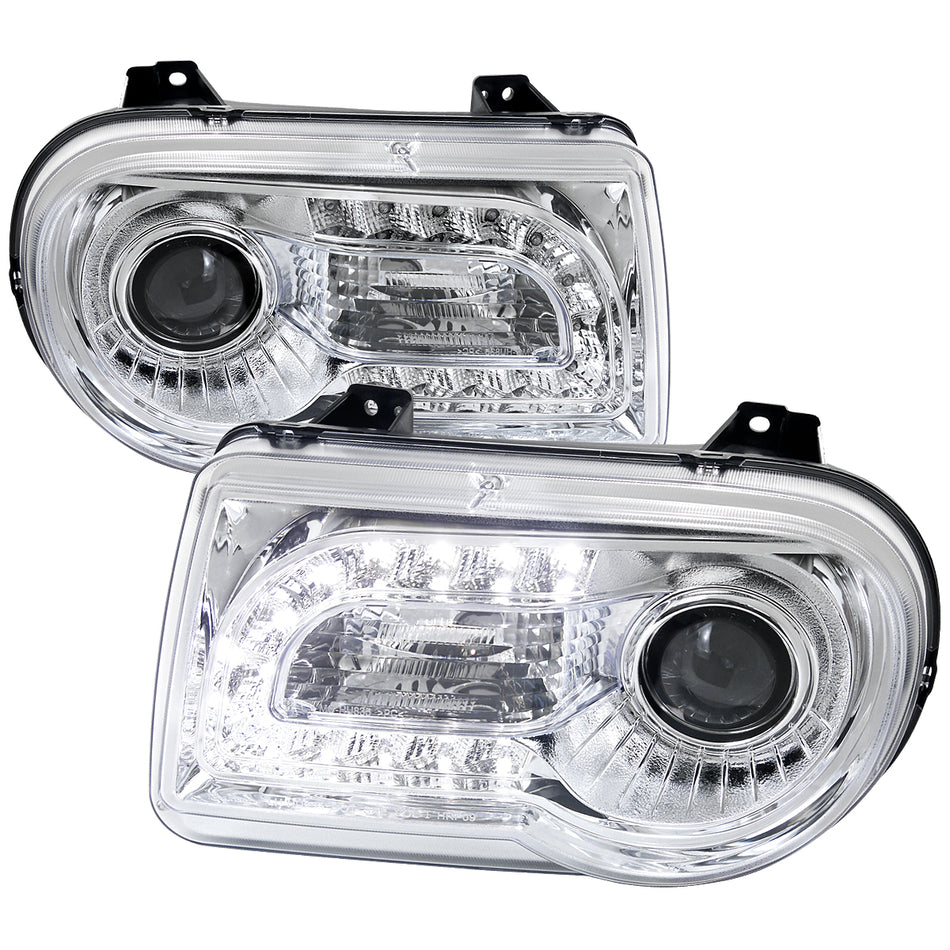 2005-2010 Chrysler 300 Projector Headlights w/ LED Light Strip (Chrome Housing/Clear Lens)
