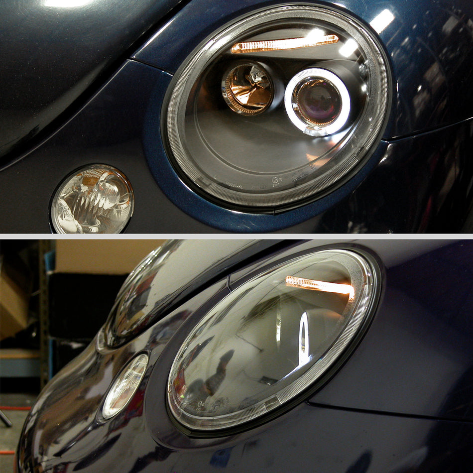 1998-2005 Volkswagen Beetle Halo Projector Headlights (Matte Black Housing/Clear Lens)