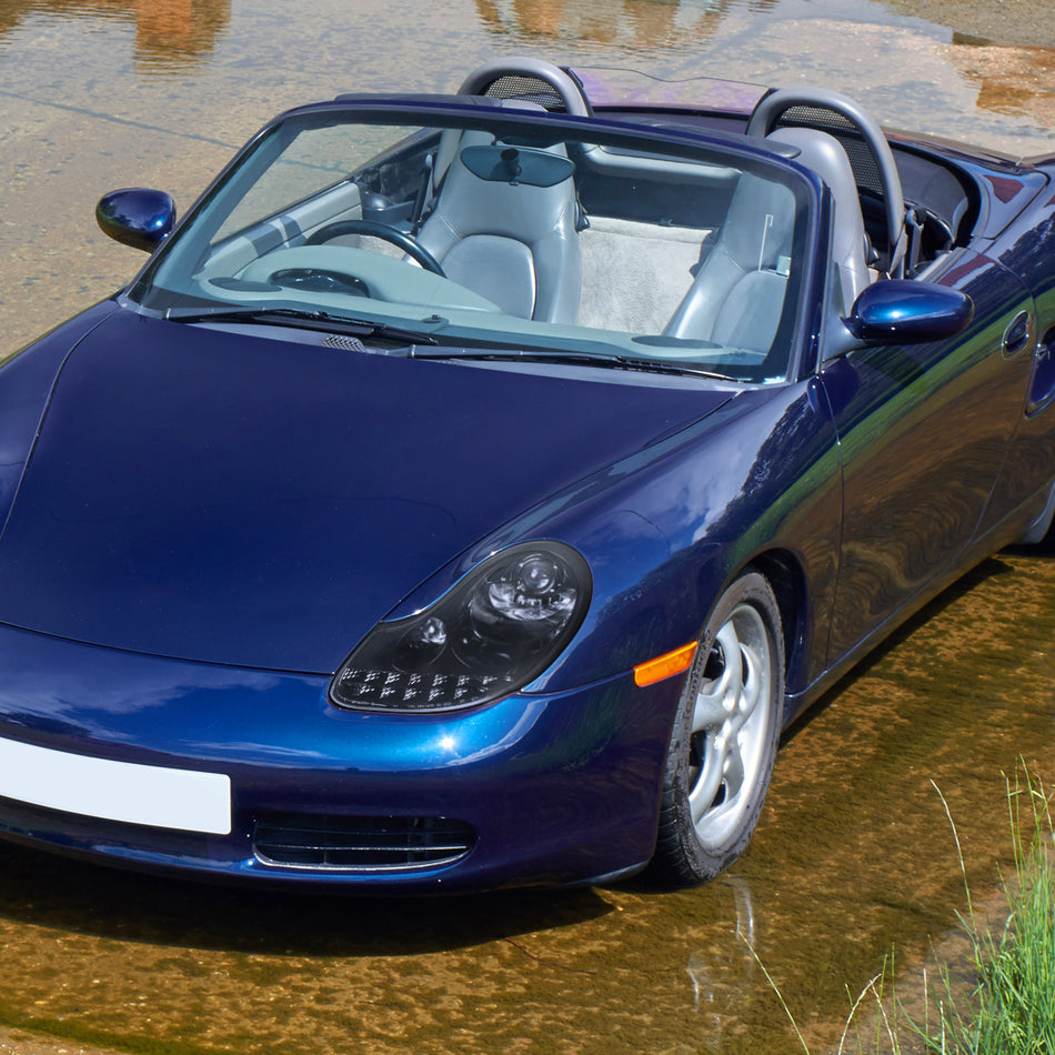 1997-2004 Porsche Boxster 986/911 996 LED Light Strip Projector Headlights w/ LED Turn Signal Lights (Glossy Black Housing/Smoked Lens)