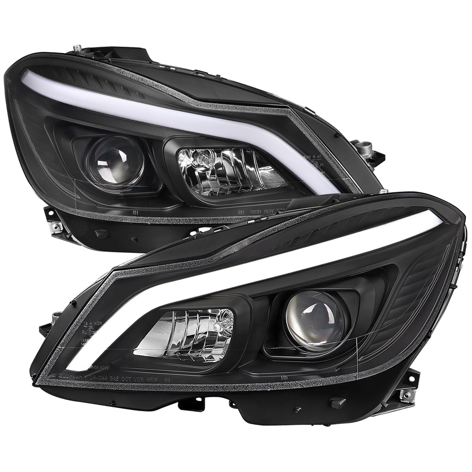 2012-2014 Mercedes-Benz W204 C-Class Switchback Sequential LED Bar Projector Headlights (Matte Black Housing/Clear Lens)