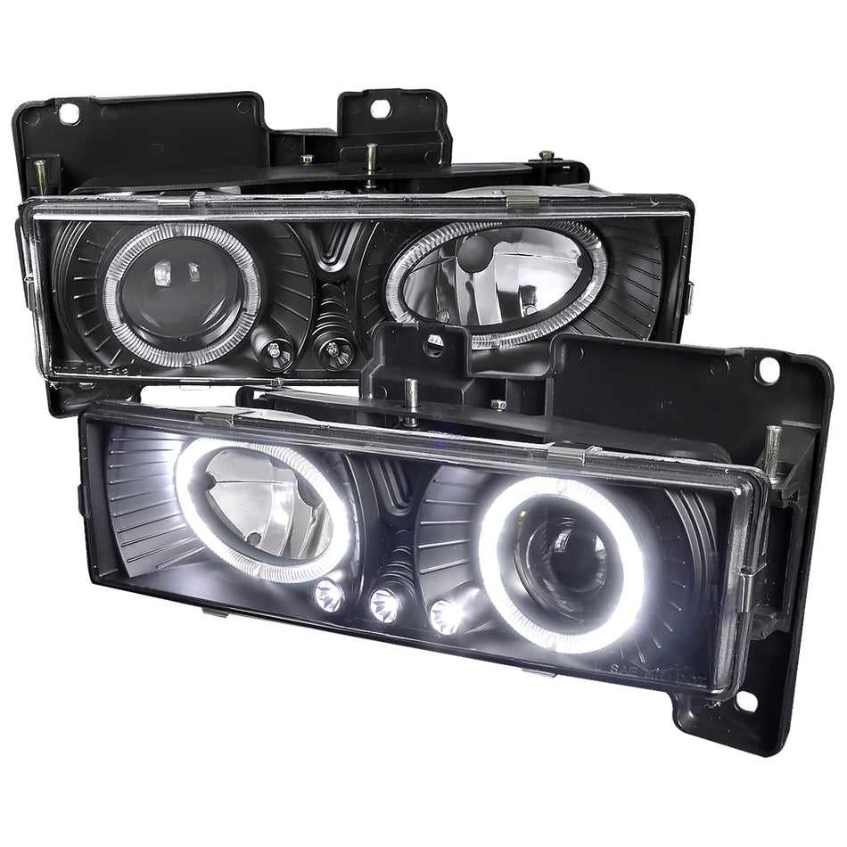 1988-1999 Chevrolet  C/K C10/Blazer/Tahoe/Yukon/Sierra/Silverado Dual Halo Projector Headlights (Matte Black Housing/Clear Lens)