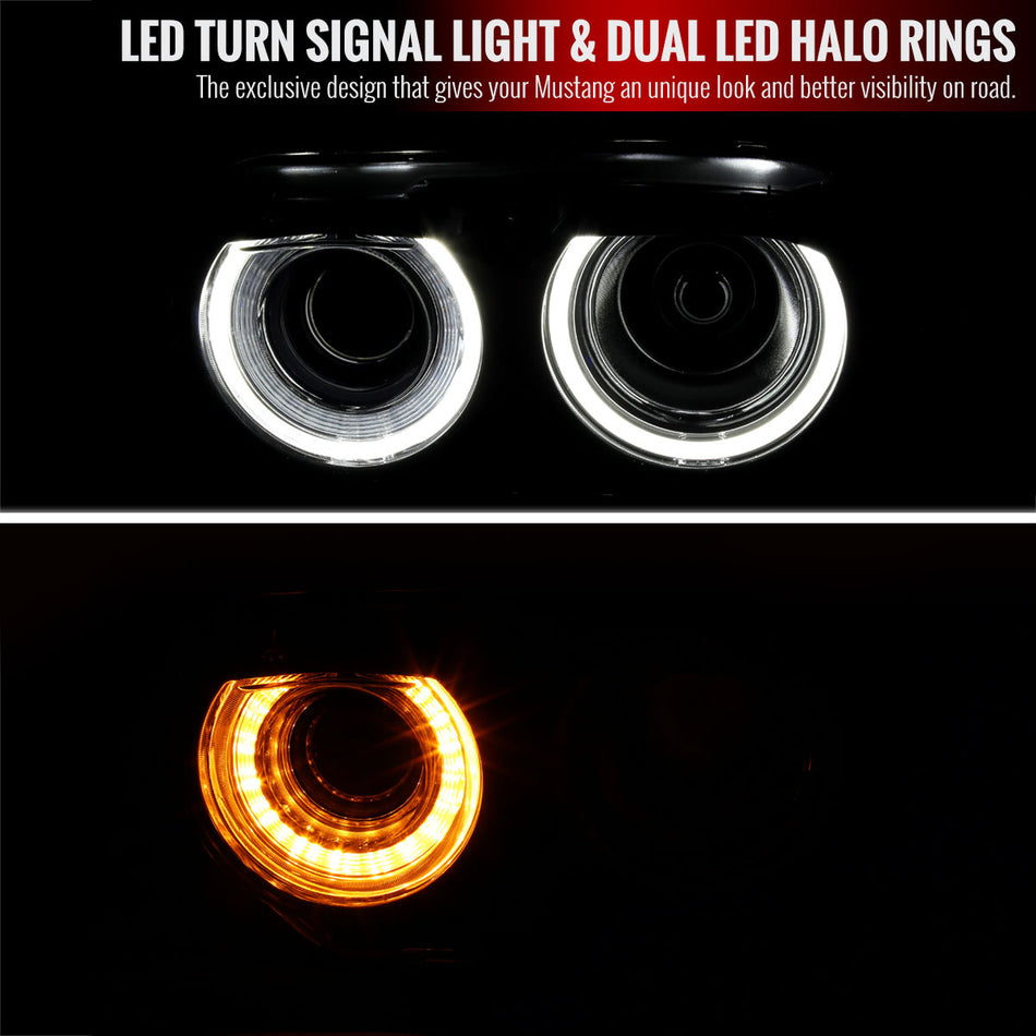 2015-2020 Dodge Challenger Dual Halo D2H Xenon Projector Headlights (Black Housing/Clear Lens)