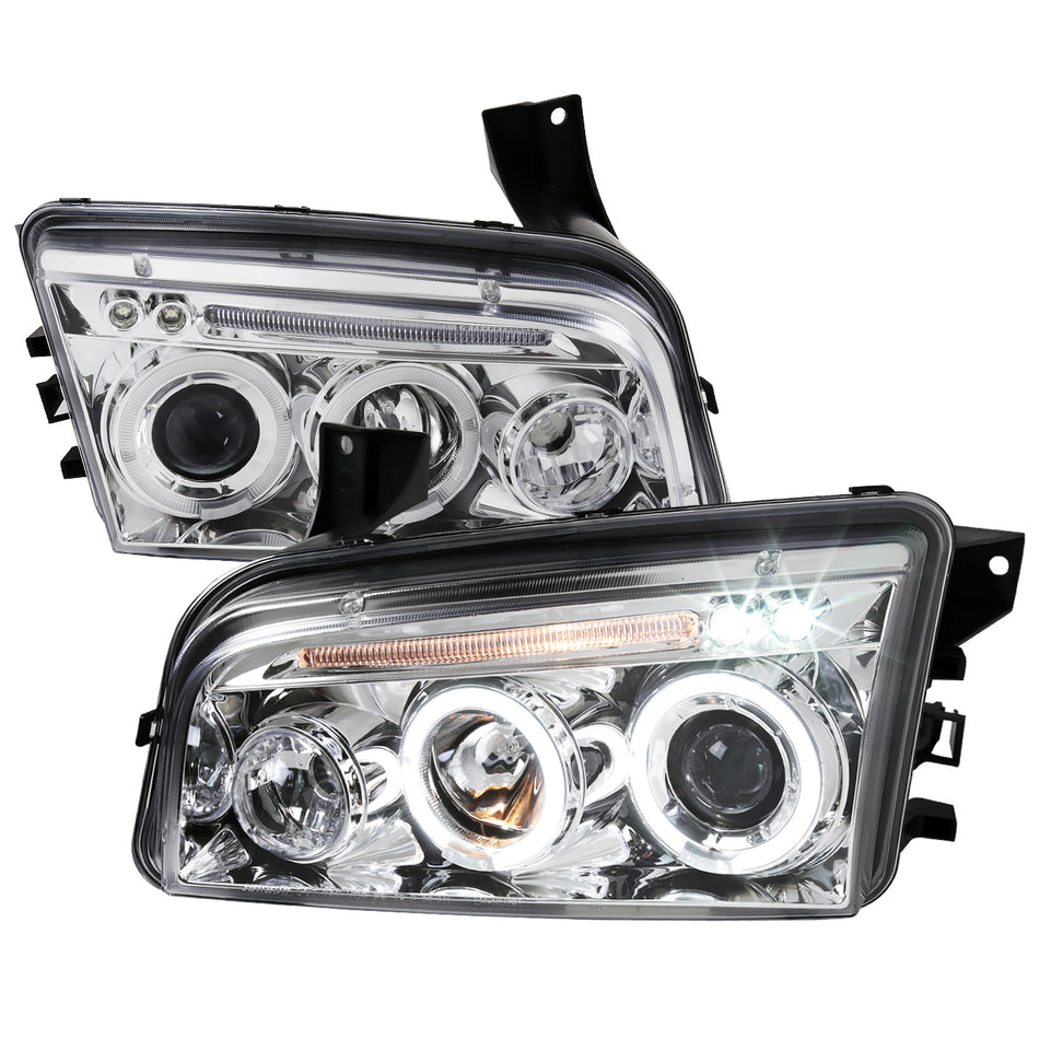2005-2010 Dodge Charger Dual Halo Projector Headlights (Chrome Housing/Clear Lens)