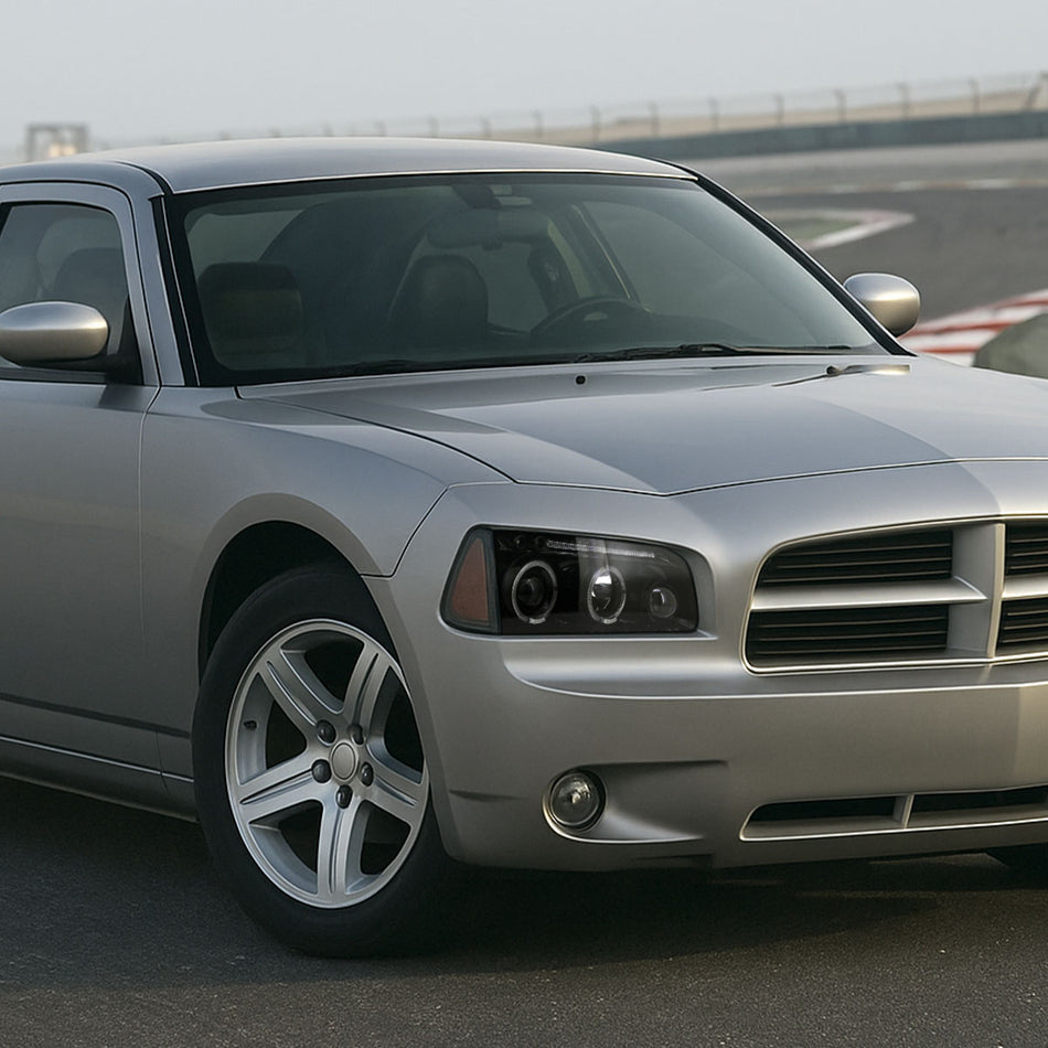 2005-2010 Dodge Charger Dual Halo Projector Headlights (Jet Black Housing/Clear Lens)