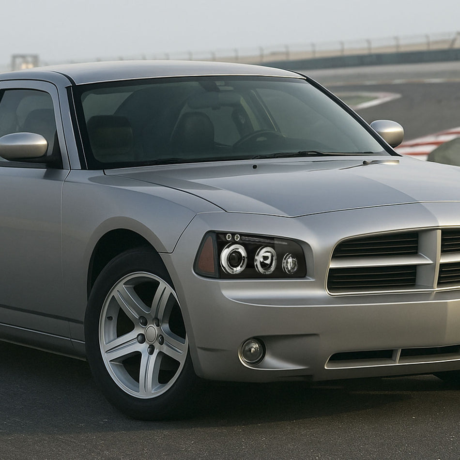 2005-2010 Dodge Charger Dual Halo Projector Headlights (Matte Black Housing/Clear Lens)