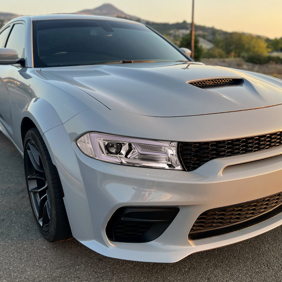 2015-2023 Dodge Charger LED Strip Projector Headlights w/ LED Sequential Turn Signal (Chrome Housing/Clear Lens)