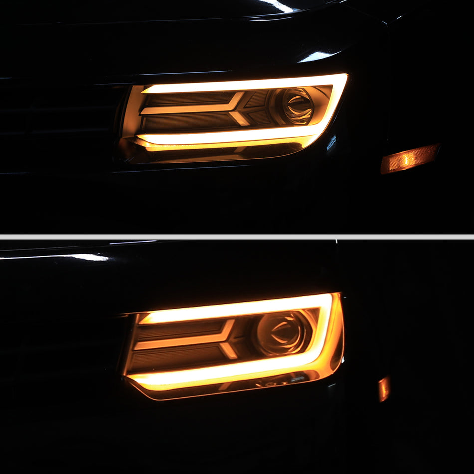 2014-2015 Chevrolet Camaro LED Strip Projector Headlights w/ Sequential Turn Signal Lights (Matte Black Housing/Clear Lens)
