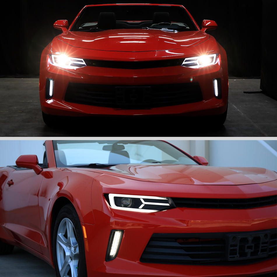 2016-2018 Chevrolet Camaro LED Strip Projector Headlights w/ Sequential Turn Signal Lights (Matte Black Housing/Clear Lens)