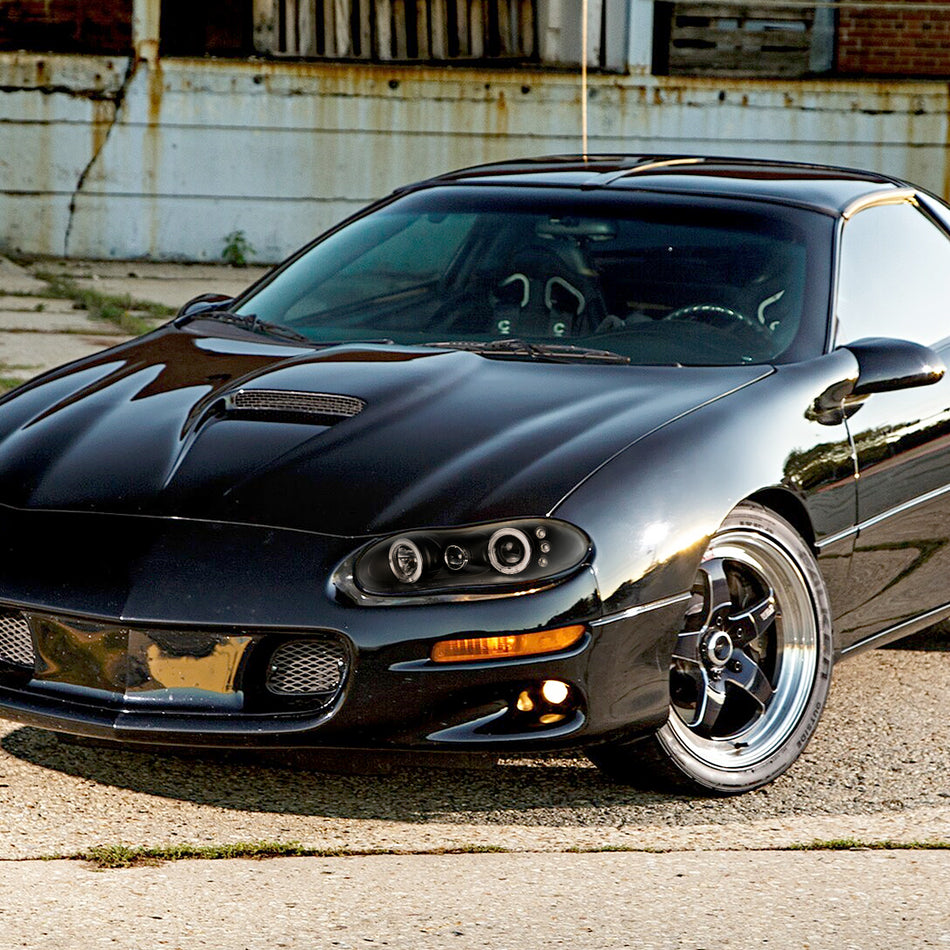 1998-2002 Chevrolet Camaro Dual Halo Projector Headlights (Matte Black Housing/Clear Lens)