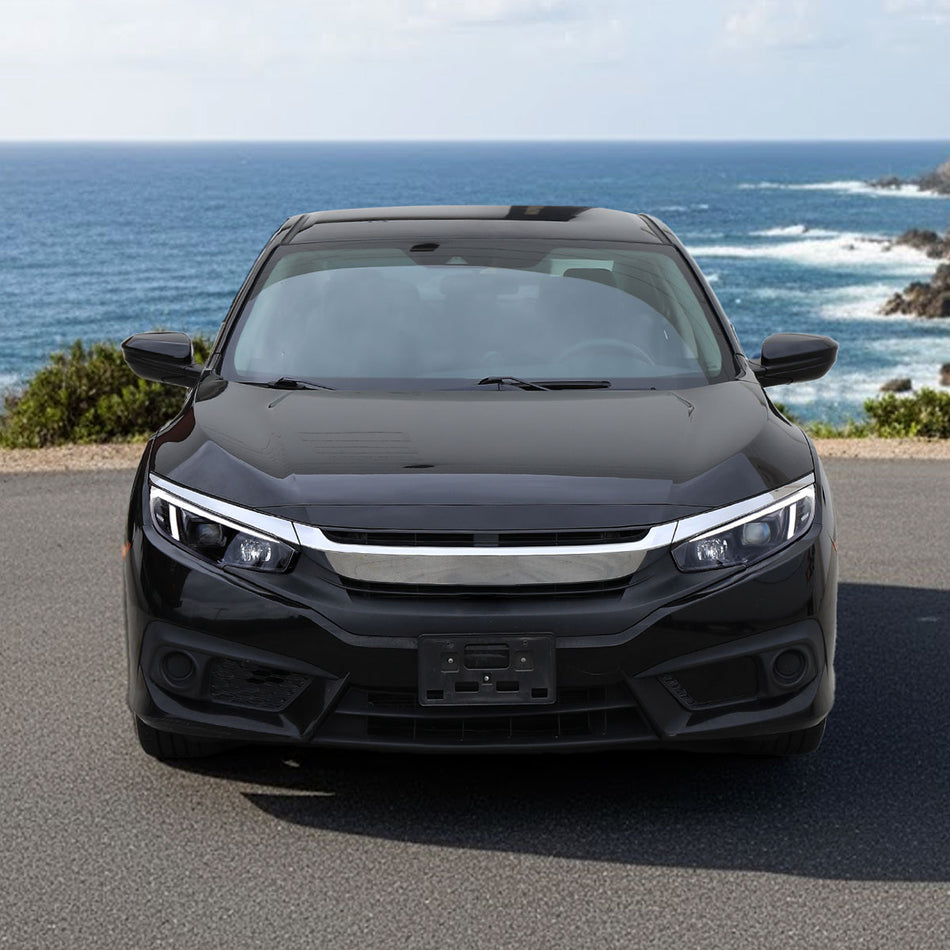 2016-2021 Honda Civic Projector Headlights w/ Switchback LED Sequential Turn Signals DRL Parking Light Strip (Jet Black Housing  / Clear Lens)