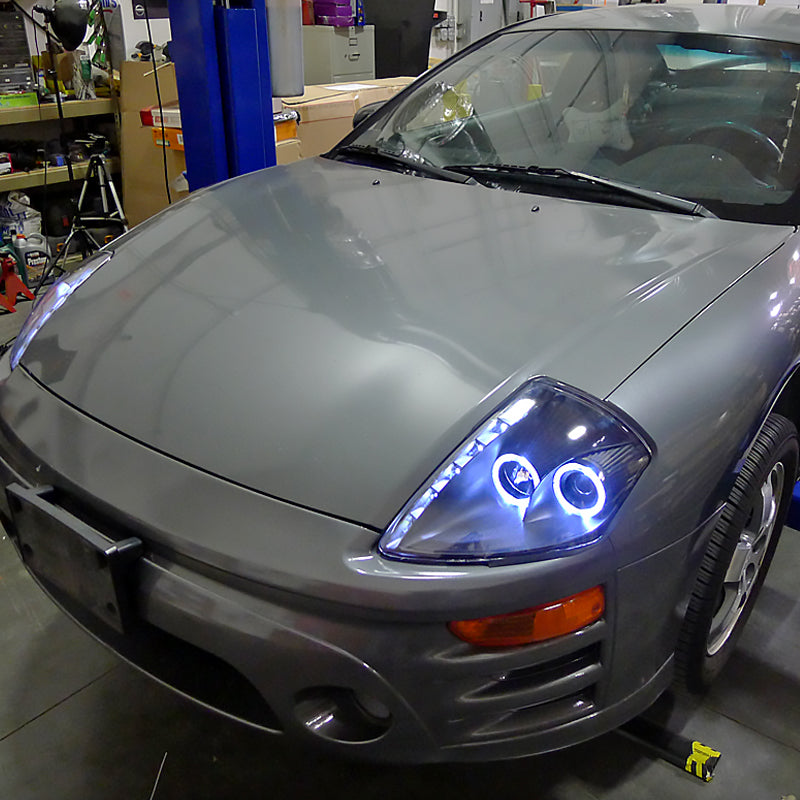 2000-2005 Mitsubishi Eclipse Dual Halo Projector Headlights w/ SMD LED Light Strip (Matte Black Housing/Clear Lens)
