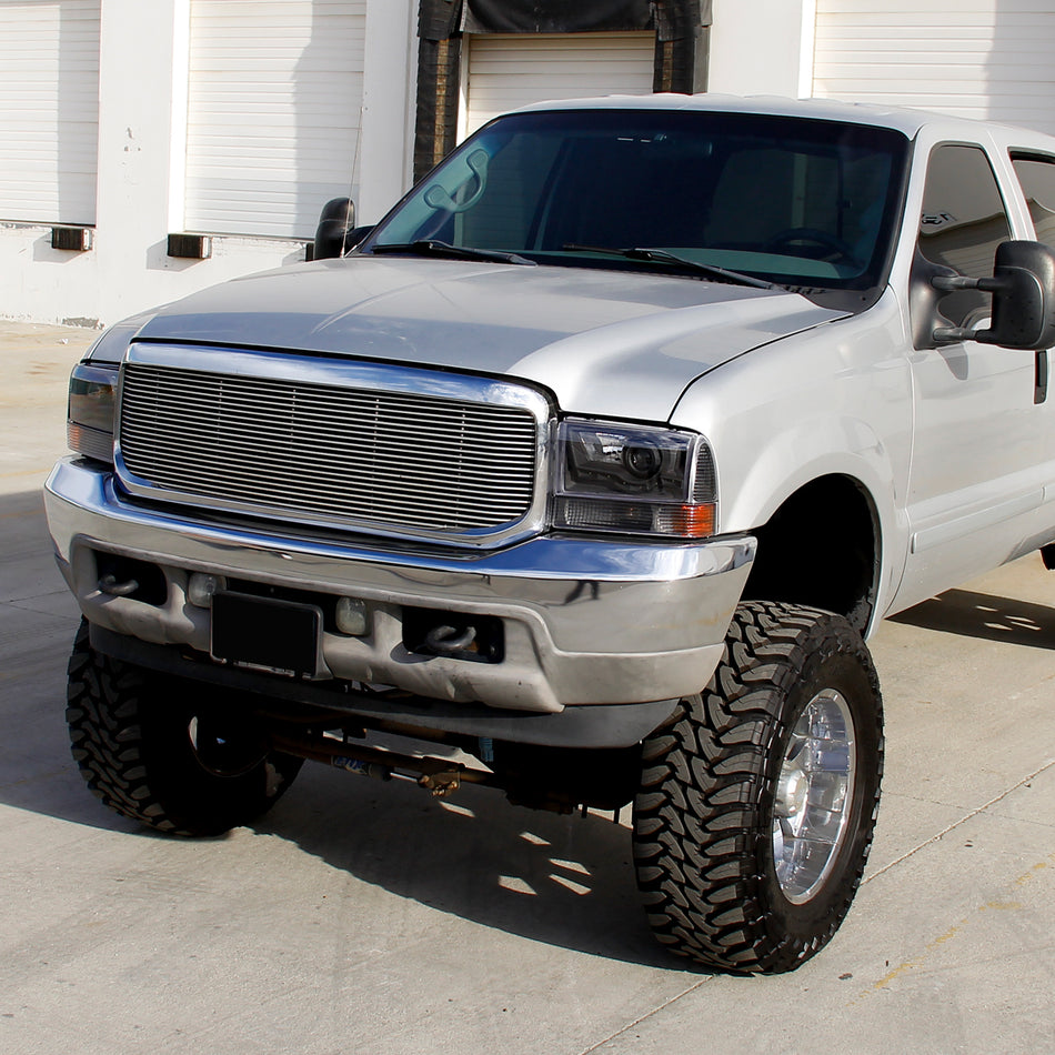 1999-2004 Ford F-250/F-350/F-450/F-550/Excursion Projector Headlights w/ SMD LED Light Strip (Matte Black Housing/Clear Lens)