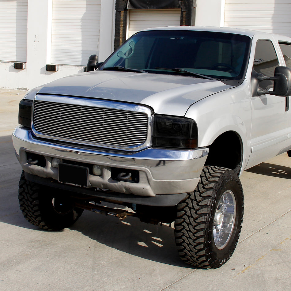 1999-2004 Ford F-250/F-350/F-450/F-550/Excursion Projector Headlights w/ SMD LED Light Strip (Black Housing/Smoked Lens)