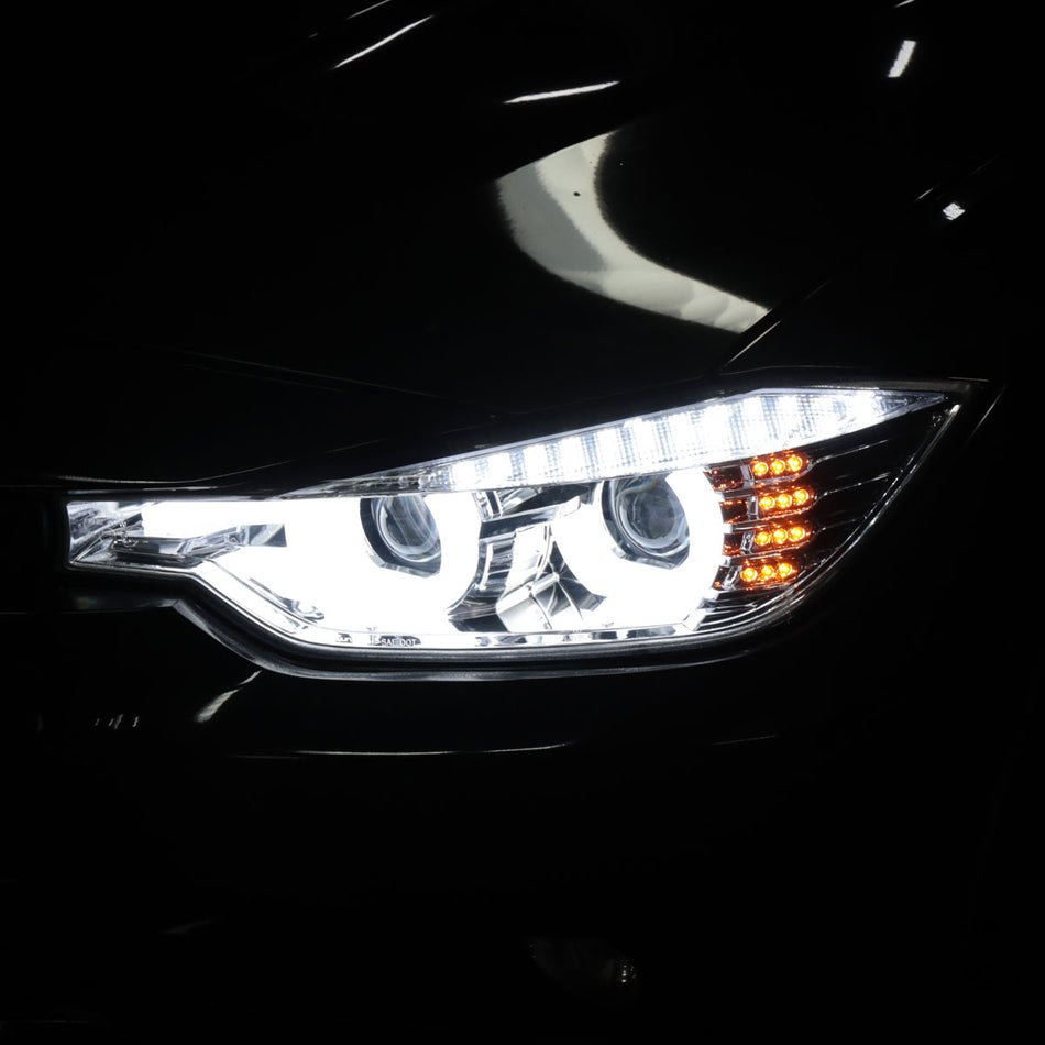 2012-2015 BMW F30 3 Series Sedan Dual LED U-Bar Projector HID-Compatible Headlights w/ LED Turn Signal Lights (Chrome Housing/Clear Lens)