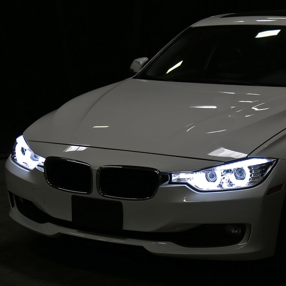 2012-2015 F30 3 Series Sedan Dual U-Bar Projector Headlights w/ LED Turn Signal Lights (Chrome Housing/Clear Lens)