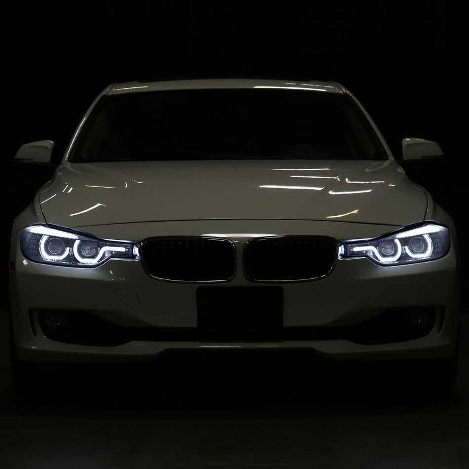2012-2015 F30 3 Series Sedan Dual U-Bar Projector Headlights w/ LED Turn Signal Lights (Jet Black Housing/Clear Lens)