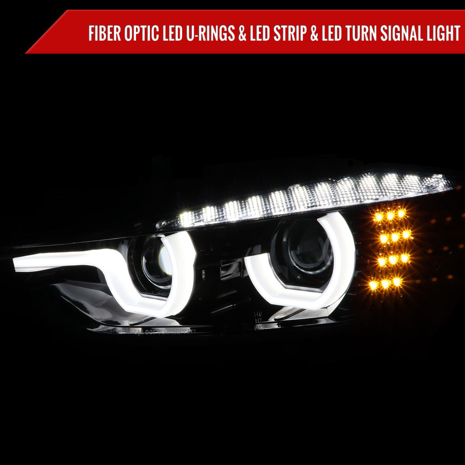 2012-2015 F30 3 Series Sedan Dual U-Bar Projector Headlights w/ LED Turn Signal Lights (Chrome Housing/Smoked Lens)