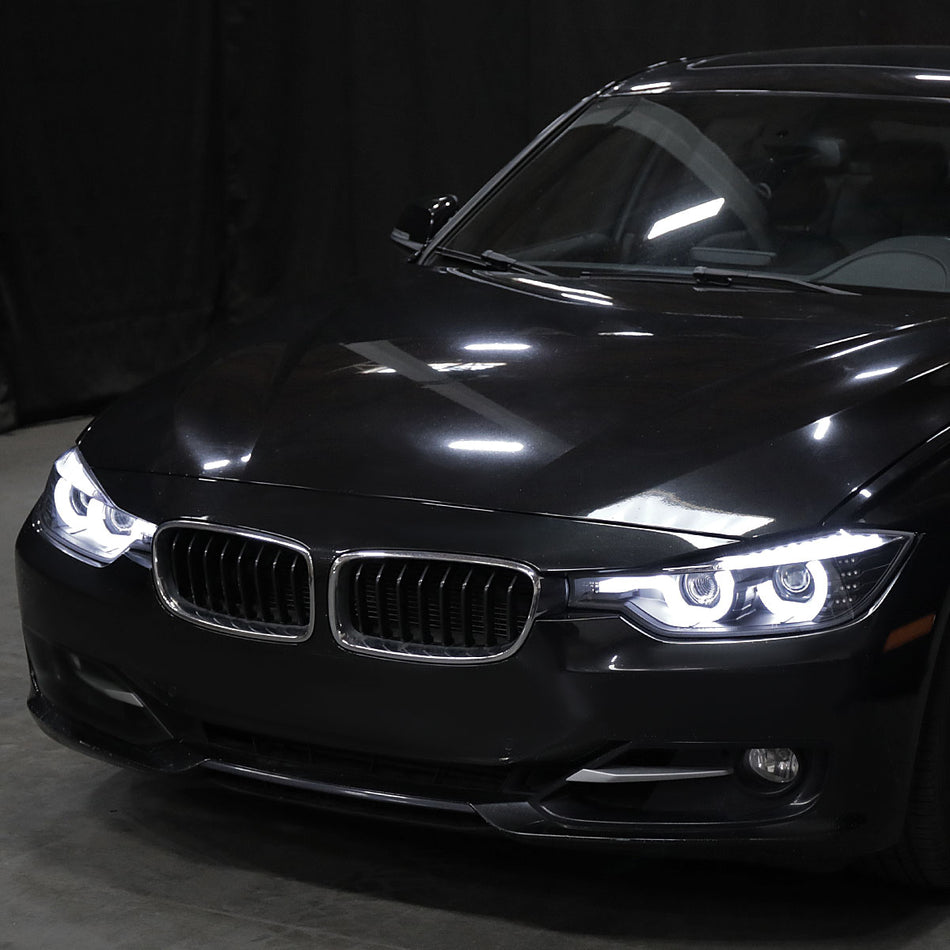 2012-2015 F30 3 Series Sedan Dual U-Bar Projector Headlights w/ LED Turn Signal Lights (Matte Black Housing/Clear Lens)