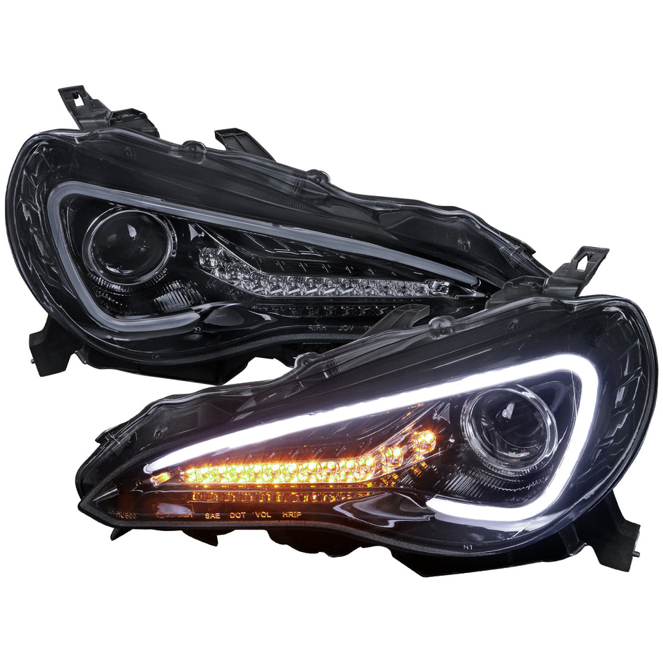 2012-2017 Toyota 86/ Scion FRS LED Bar Projector Headlights w/ LED Turn Signal Lights (Glossy Black Housing/Smoked Lens)