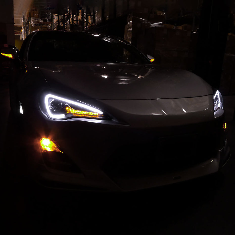 2012-2017 Toyota 86 Scion FR-S LED Bar Projector Headlights w/ Sequential Turn Signal Lights (Matte Black Housing/Clear Lens)