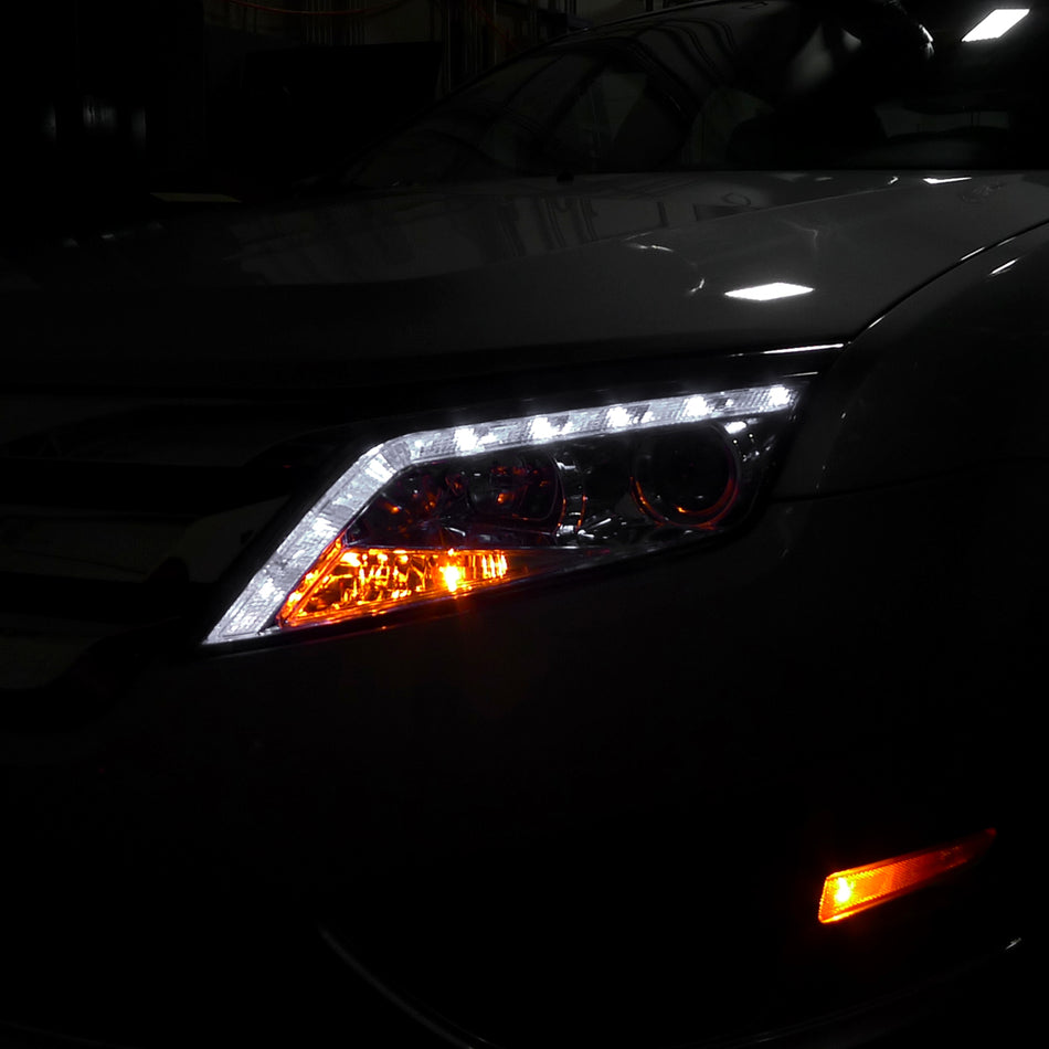 2010-2012 Ford Fusion Projector Headlights w/ LED Light Strip (Chrome Housing/Clear Lens)