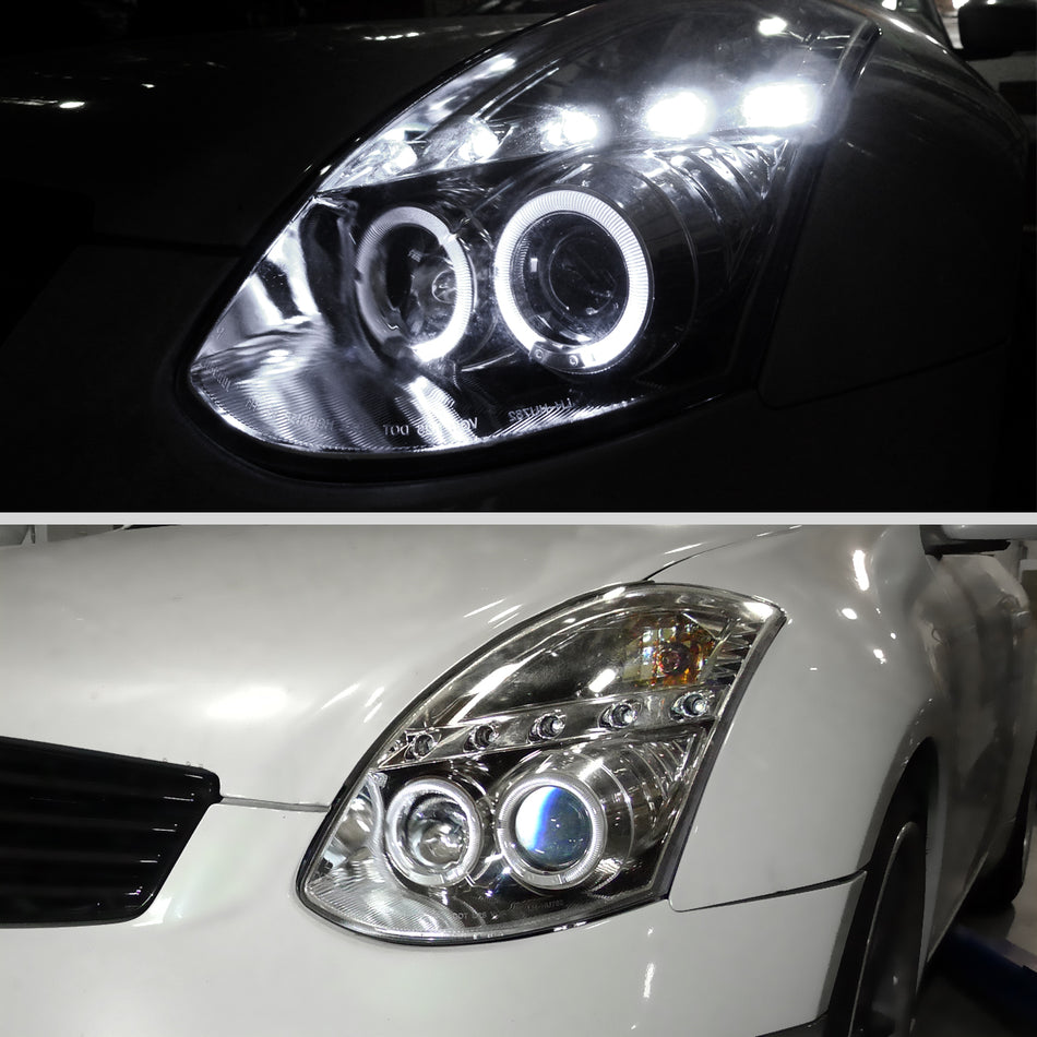 2003-2007 Infiniti G35 Coupe Dual Halo Projector Headlights (Chrome Housing / Clear Lens)