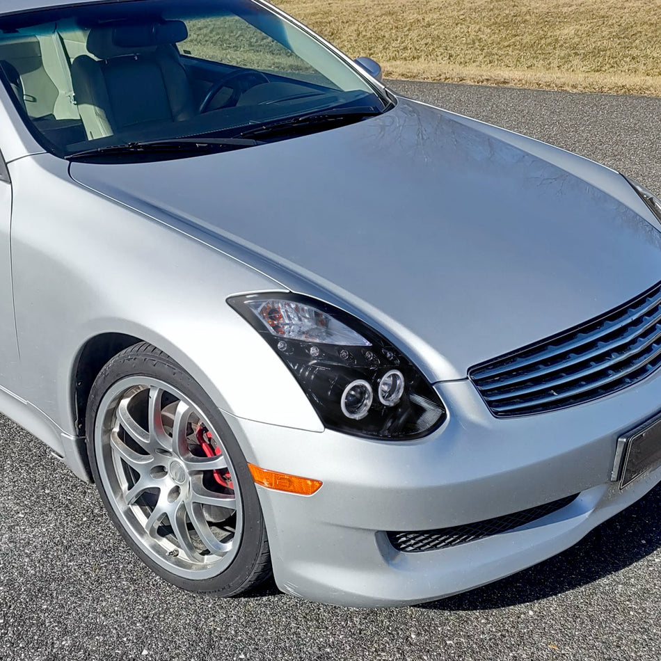 2003-2007 Infiniti G35 Coupe Dual Halo Projector Headlights (Glossy Black Housing / Smoked Lens)