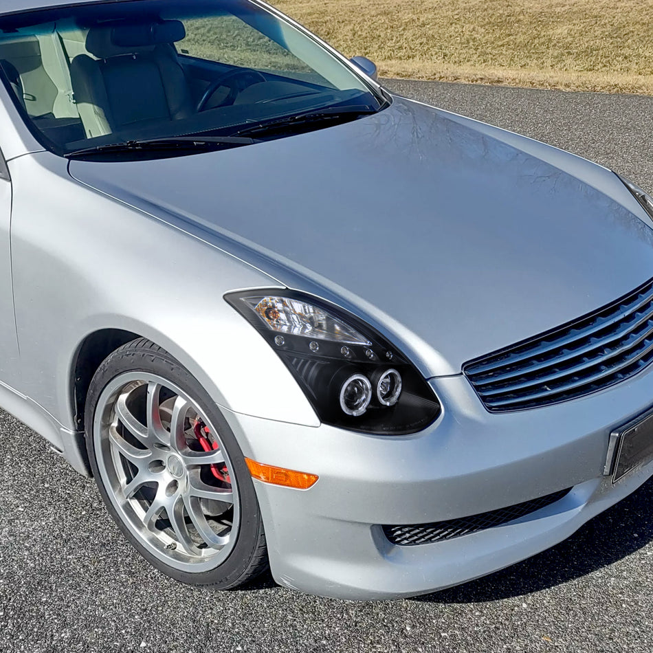 2003-2007 Infiniti G35 Coupe Dual Halo Projector Headlights (Matte Black Housing / Clear Lens)