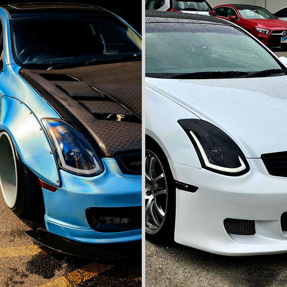 2003-2007 Infiniti G35 Coupe LED Bar Projector Headlights w/ Sequential Turn Signals (Black Housing / Smoked Lens)