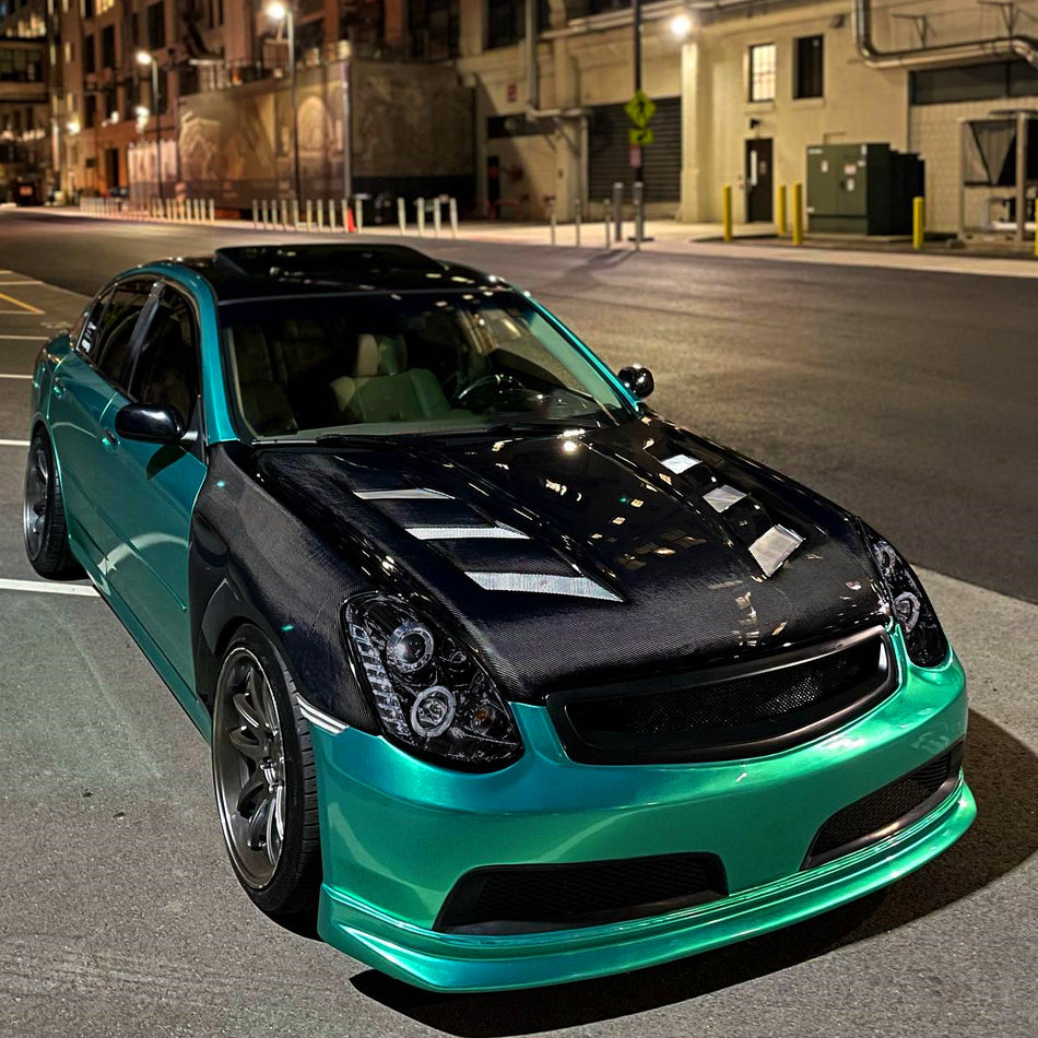 2005-2006 Infiniti G35 Sedan Halo Projector Headlights w/ SMD LED Light Strip (Glossy Black Housing/Smoked Lens)